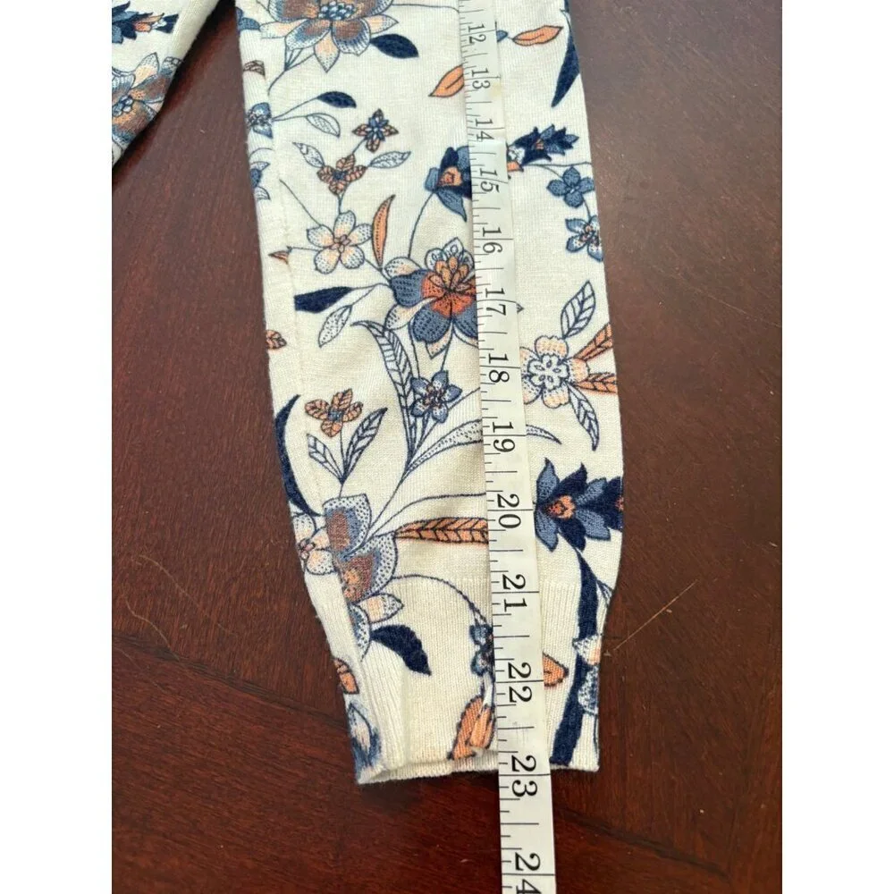 Daniel Rainn Ivory Fall Floral Print Button Front Cardigan Sweater Size Small - Picture 12 of 12